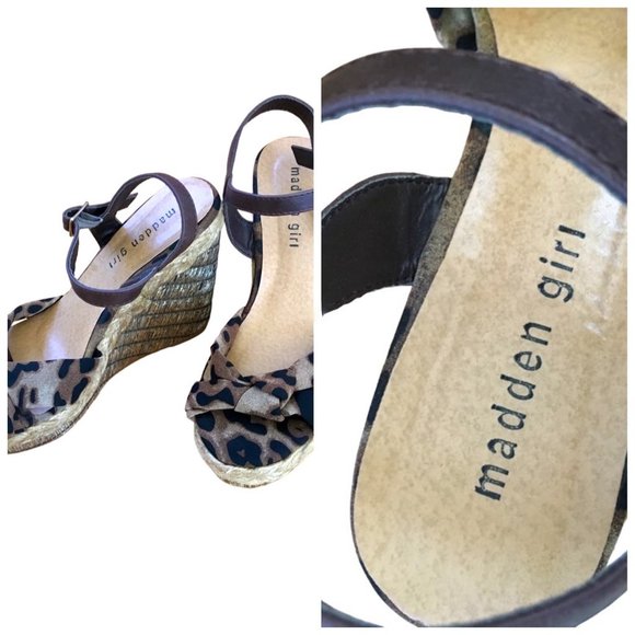 Madden Girl Endanger Leopard Brown PrintFabric Sandal Wedges Sz 8 #02 - Picture 4 of 11